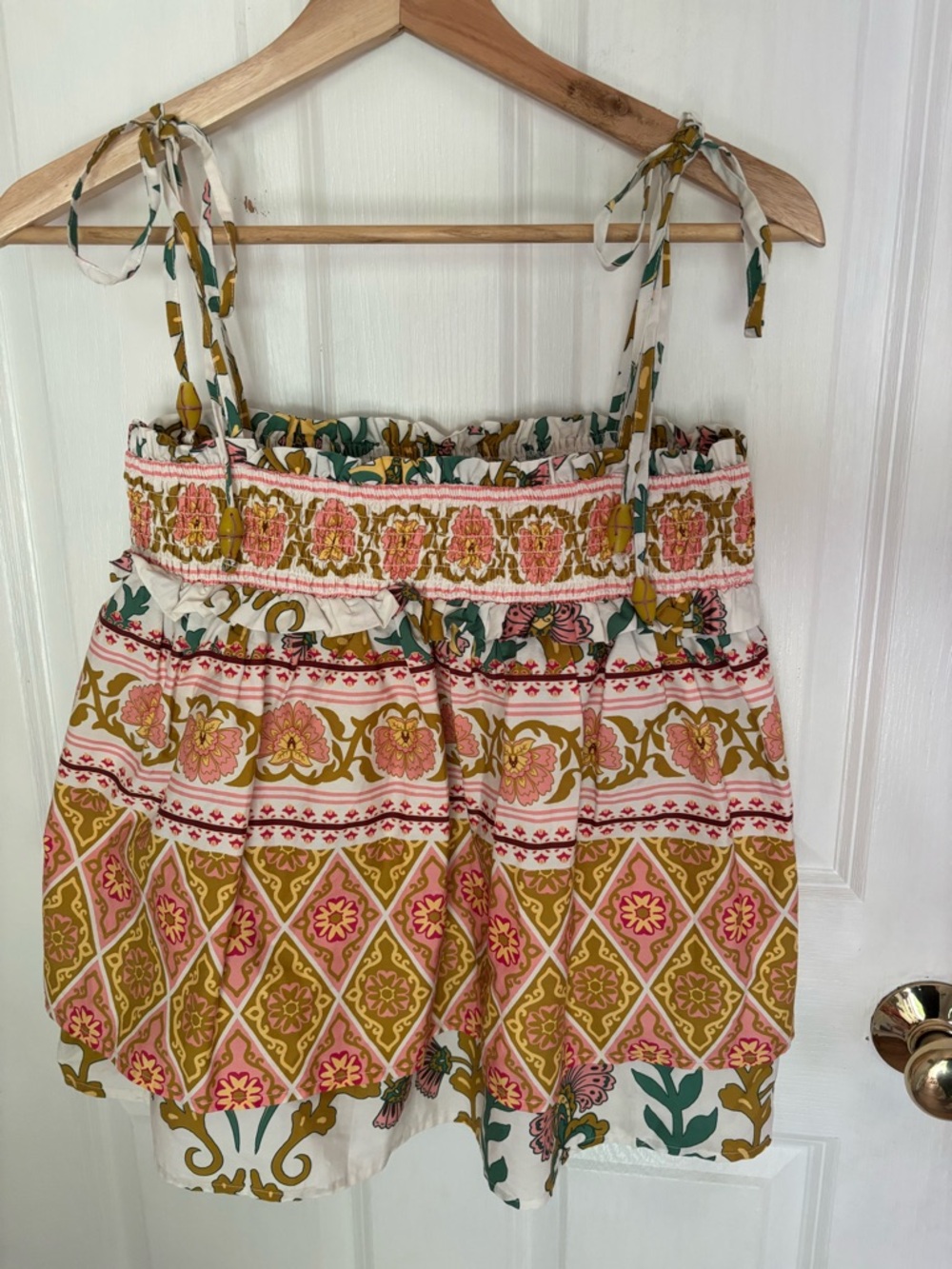Anthropology Sarah Hann Floral Smocked boho tank top XS
